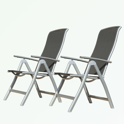 Aluminium Frame Patio Folding Chairs Set of 2 with Adjustable High Backrest