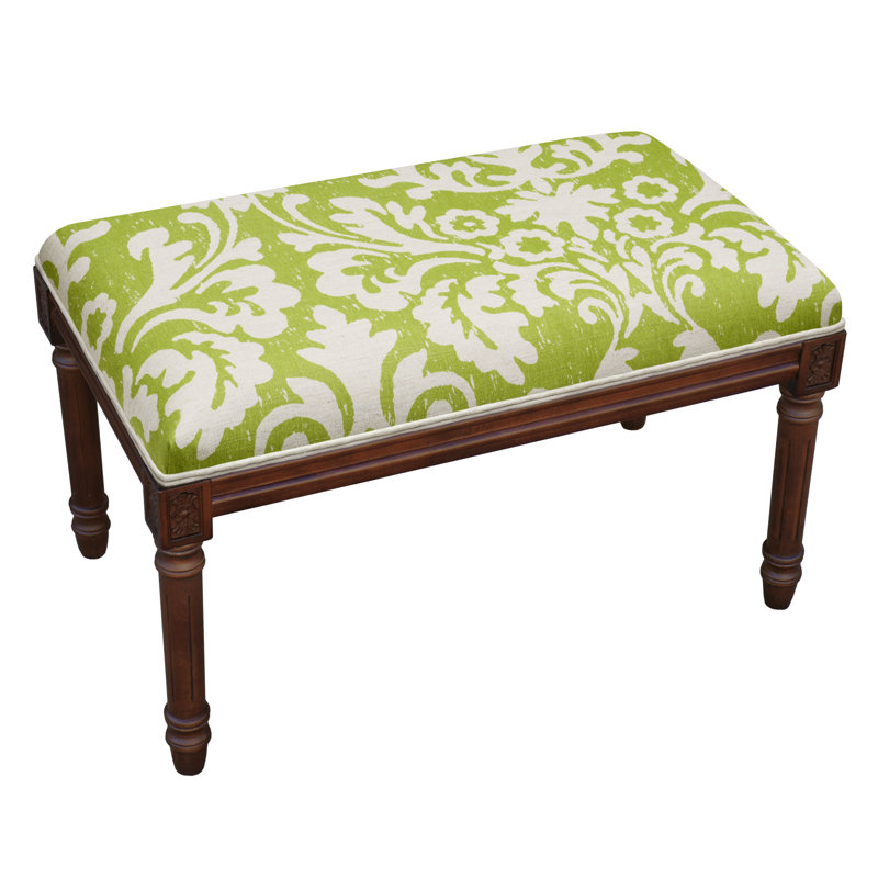 Banc rembourré Billiot, Walnut/Chartreuse Green Jacobean Floral