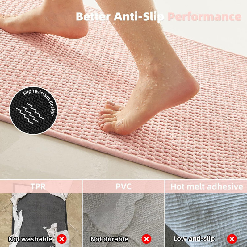 Non Slip Quick Dry Bath Rug 16x24 Inch Pink