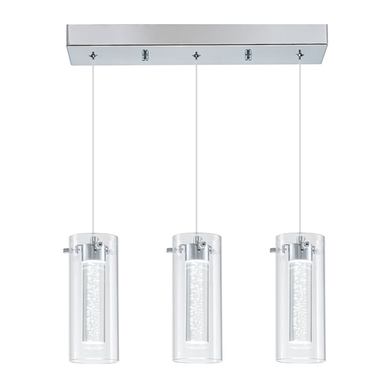 Luminaire suspendu pour îlot de cuisine à 3 lumières DEL Karia, Nickel brossé