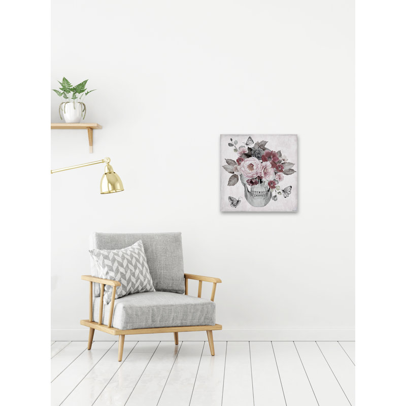 Crâne et pivoines roses par Marmont Hill - impression sur toile tendue, H 12 po x l 12 po x P 1,5 po