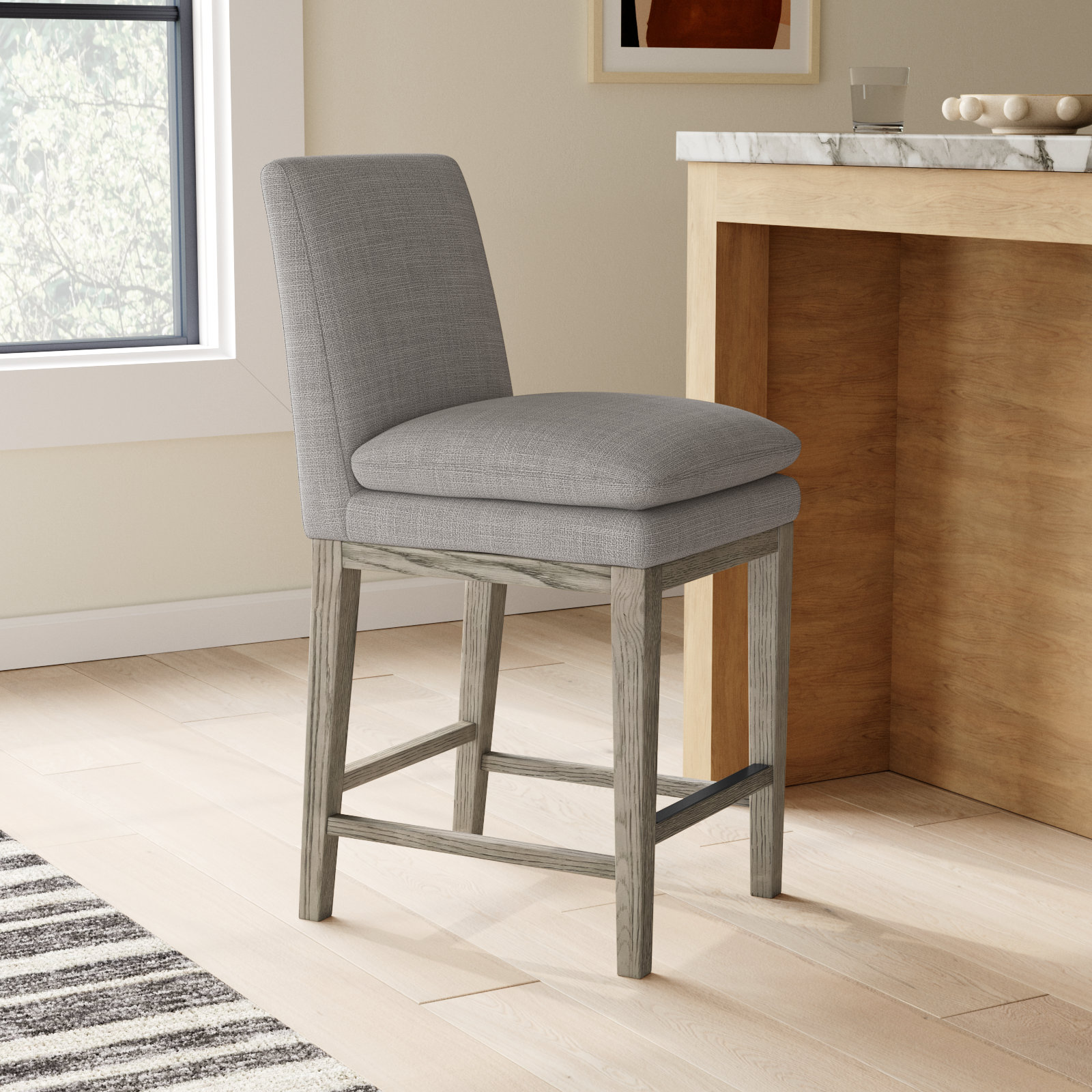 Bethea 26" Bar Stool, Effie Flint Performance Linen