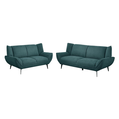 Gredel Teal Blue 2-Piece Upholstered Sofa Set With Cushion Back