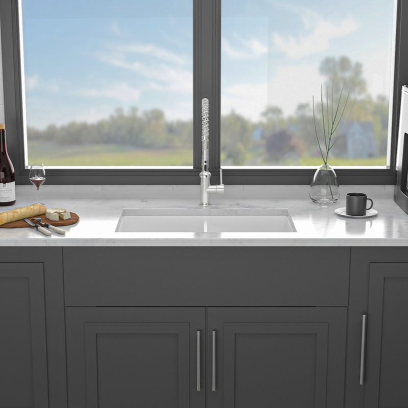 32" Undermount Double Bowl Ceramic Kitchen Sink - Dual Mount  Ceramic Rectangular Deep Double Bowl Sink Basin
