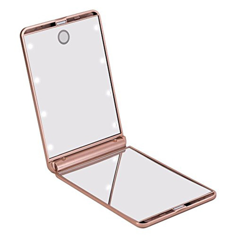 Touchup Dimmable LED Compact Mirror with Touch Sensor Light Switch, Bifold Travel Makeup Mirror, Rose Gold