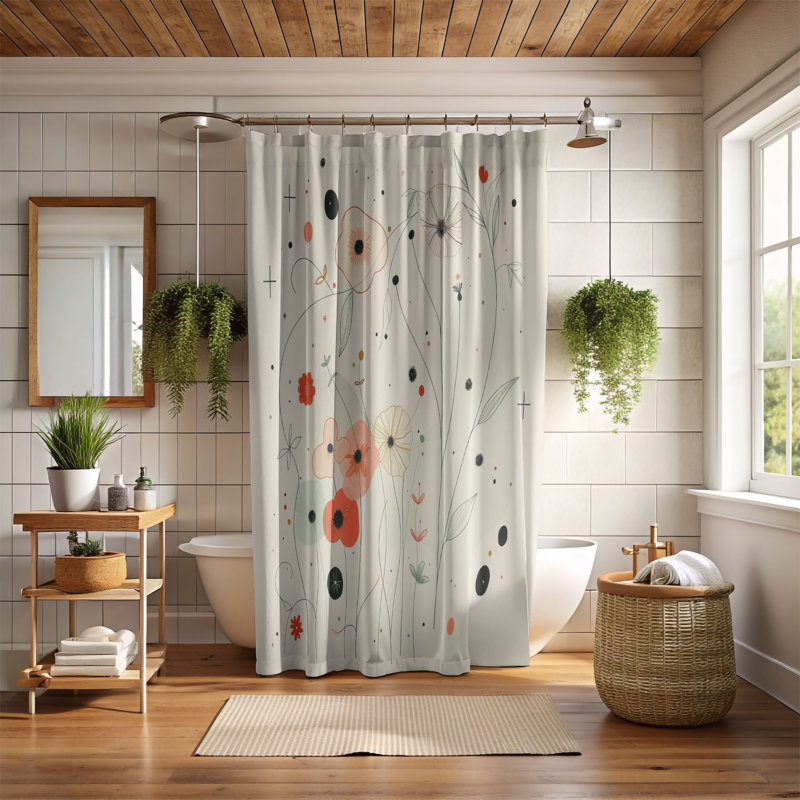 Rideau de douche standard 1 pièce Sketch Blooms, H 74 po x l 71 po