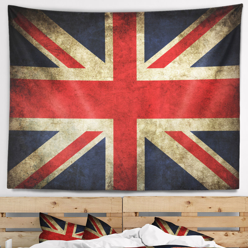 Tapisserie de drapeau du royaume-uni vintage, H 32 po x l 39 po