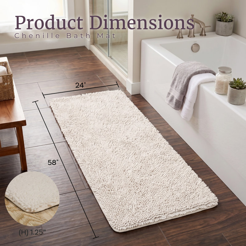 Tapis de bain en chenille 58 x 24 avec envers antidérapant - Mousse à mémoire de forme en chenille absorbante à velours épais
