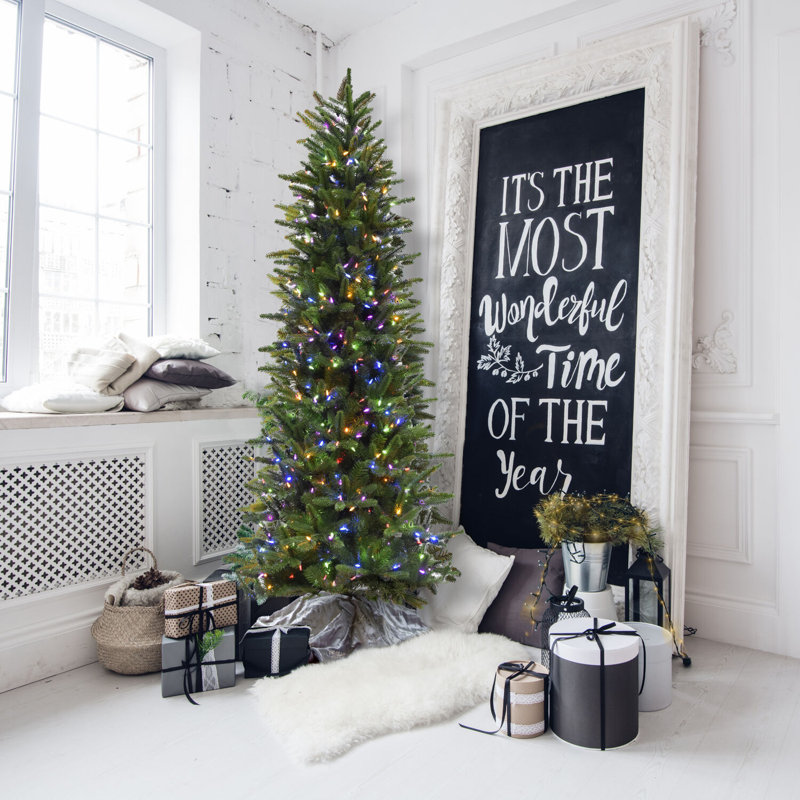 Carmel 9-Ft Slim Pine Artificial Christmas Tree with Multicolor LED Lights