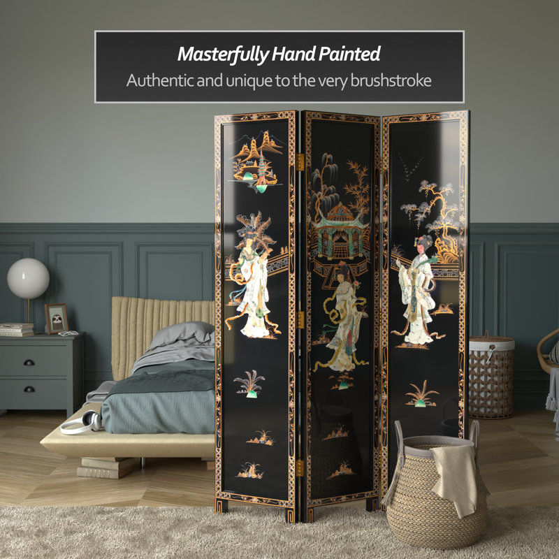 6 Ft. Tall Black Lacquer Room Divider - Royal Ladies