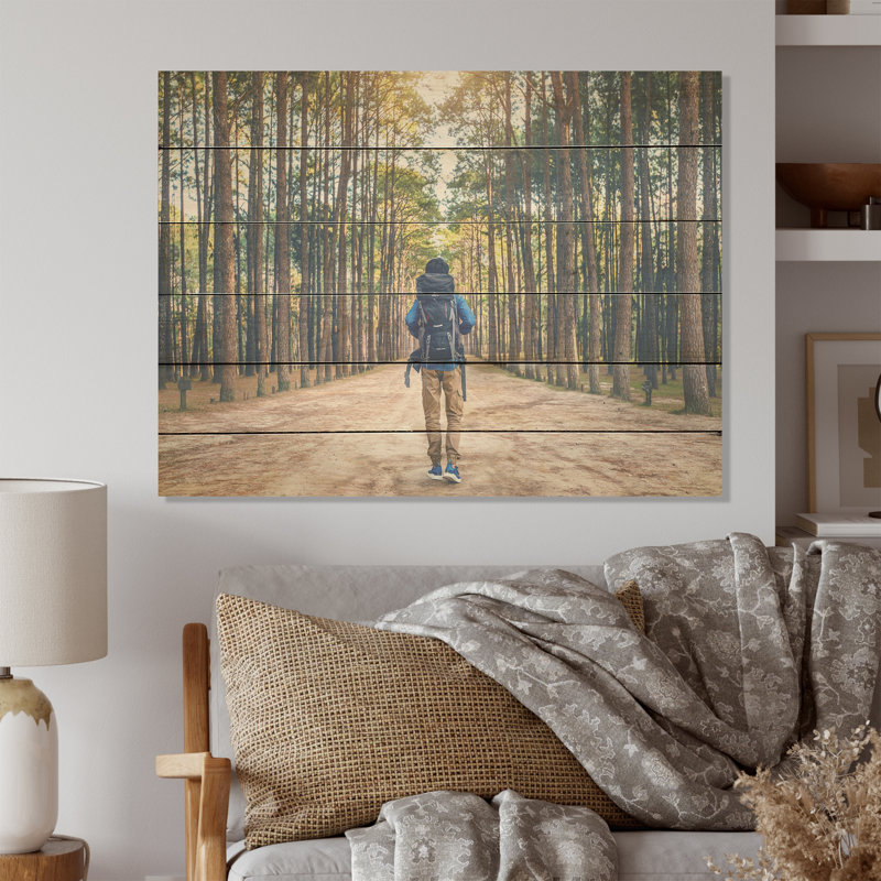 Forêt sauvage, randonnée, art mural sur bois de pin naturel, H 30 po x l 40 po