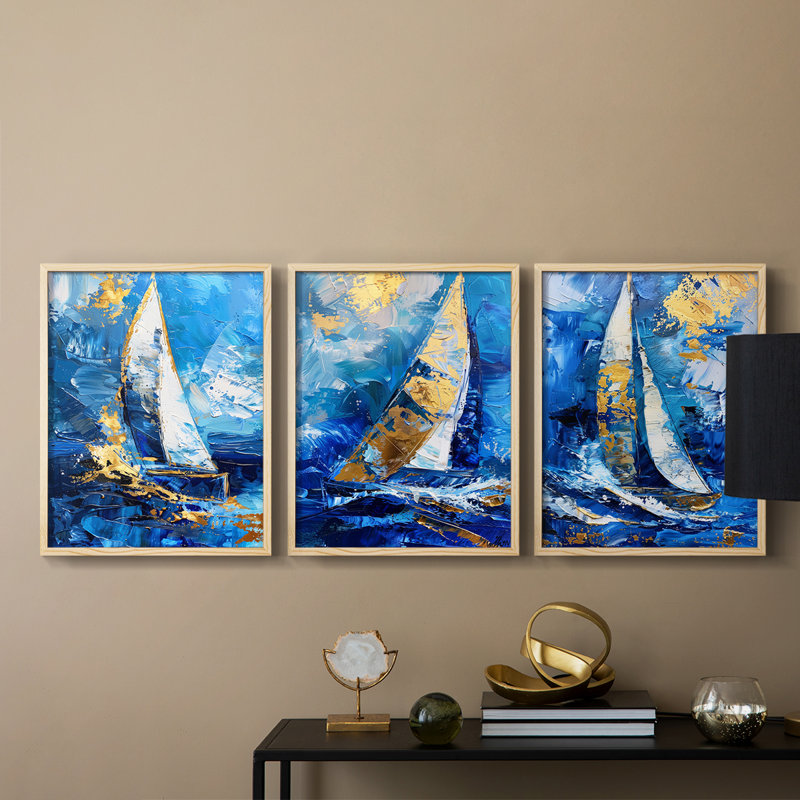 Mer et rivage, série XVIII - Ensemble de 3 estampes numériques - Prêt à accrocher, Naturel, H 10 po x l 24 po