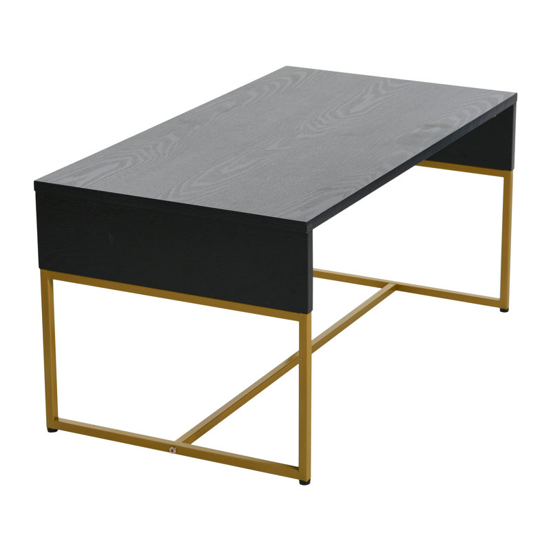 Avak Wrap Rectangular Coffee Table Wood Grain and Metal, Black Top/Gold Base