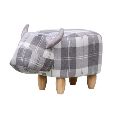 Tartan Cow Footstool with wooden legs
