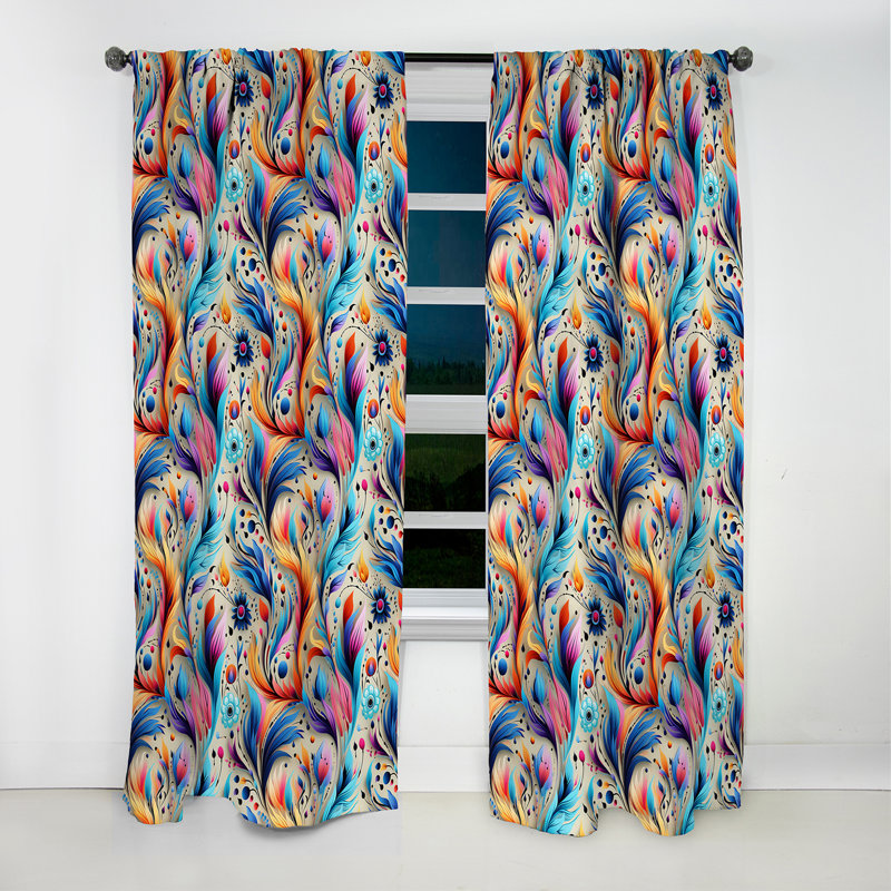 Eclectic Nomad Boho Motif III - Rideau floral - Rideau occultant floral - 1 panneaux, L 52 po x L 120 po