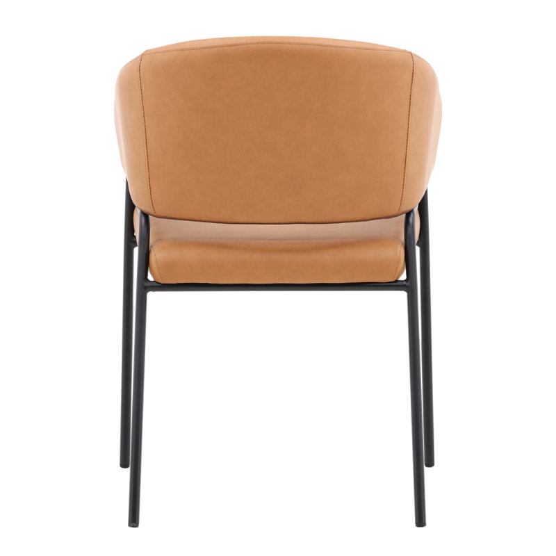 Cathey Boucle Upholstered Dining Chair, Olive, Faux Leather Camel