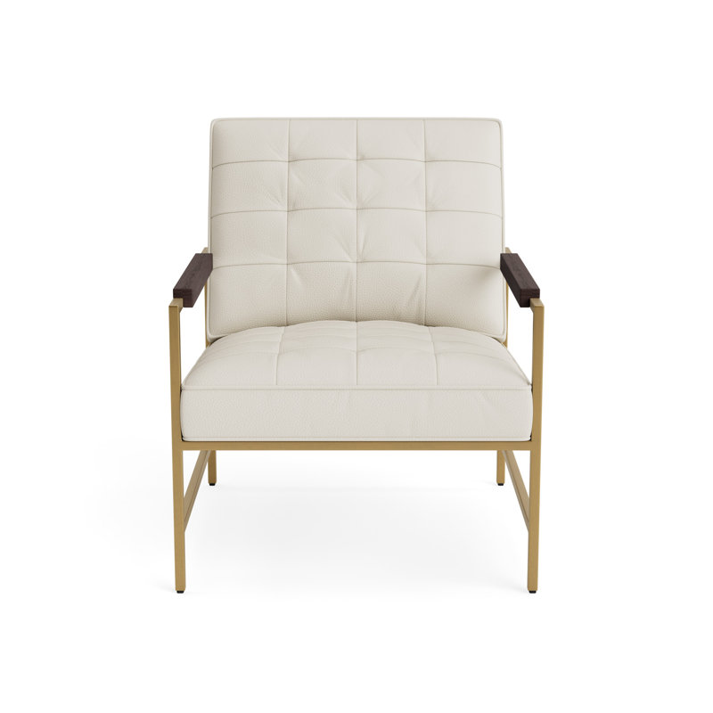 Major Leather Arm Chair, Greenwich Performance Leather - Cream, Brushed Brass, Java