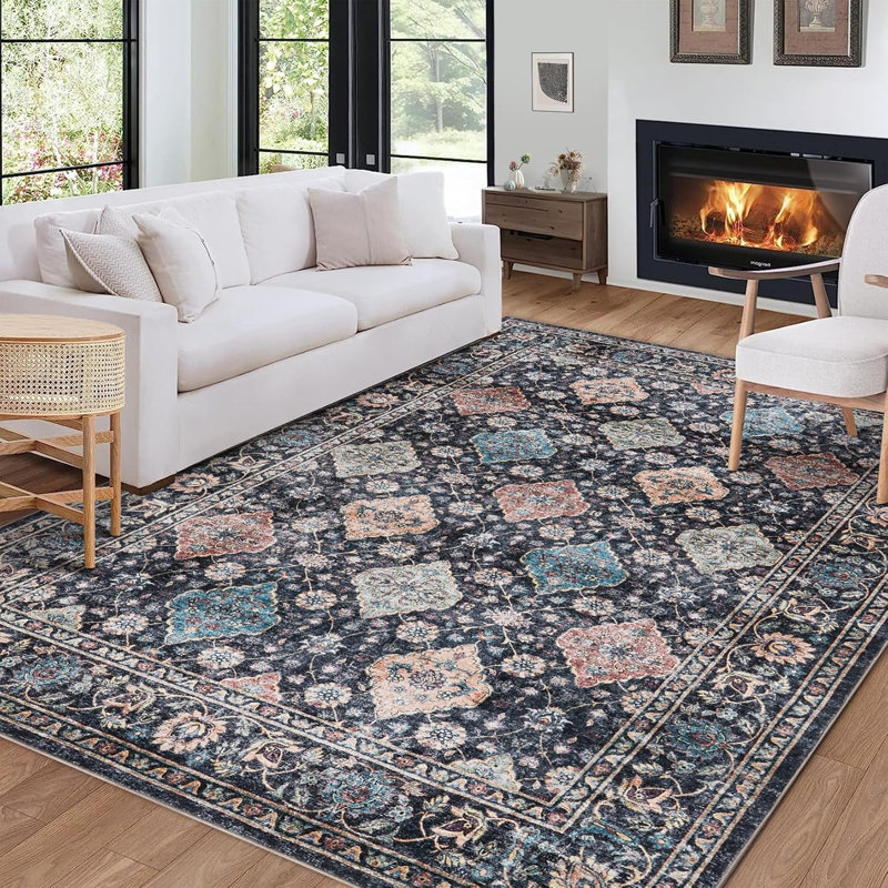 Area Rugs Living Room Rug Non-Slip, Machine Washable, Low Pile Oriental Rugs, Soft Carpet for Living Room, Bedroom, Dining Room