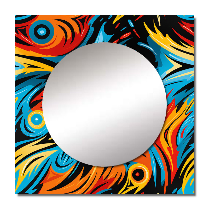 Tribal Essence Paisley Feather II - art mural moderne carré en miroir pour salle de bain, 23 po x 23 po