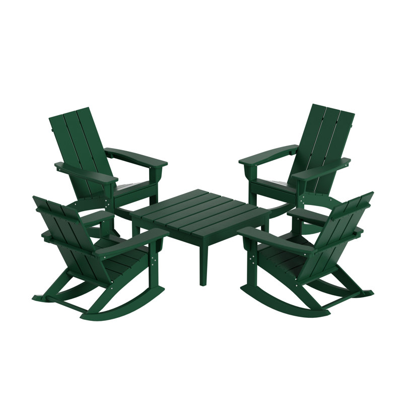 Joubert Outdoor Adirondack Chair With Table, Dark Green