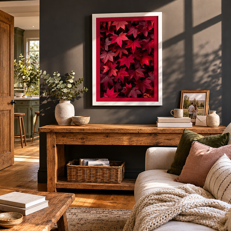 Crimson Canopy Botanical - Framed Print, A4 - 29.7 x 21.0 cm, White