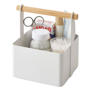 Yamazaki Home Tosca Storage Basket - Wood Handle Organizer - Steel + Wood
