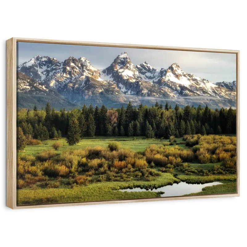 Grand Teton Beauty, Cadre flottant en bois naturel, 46 po x 31 po