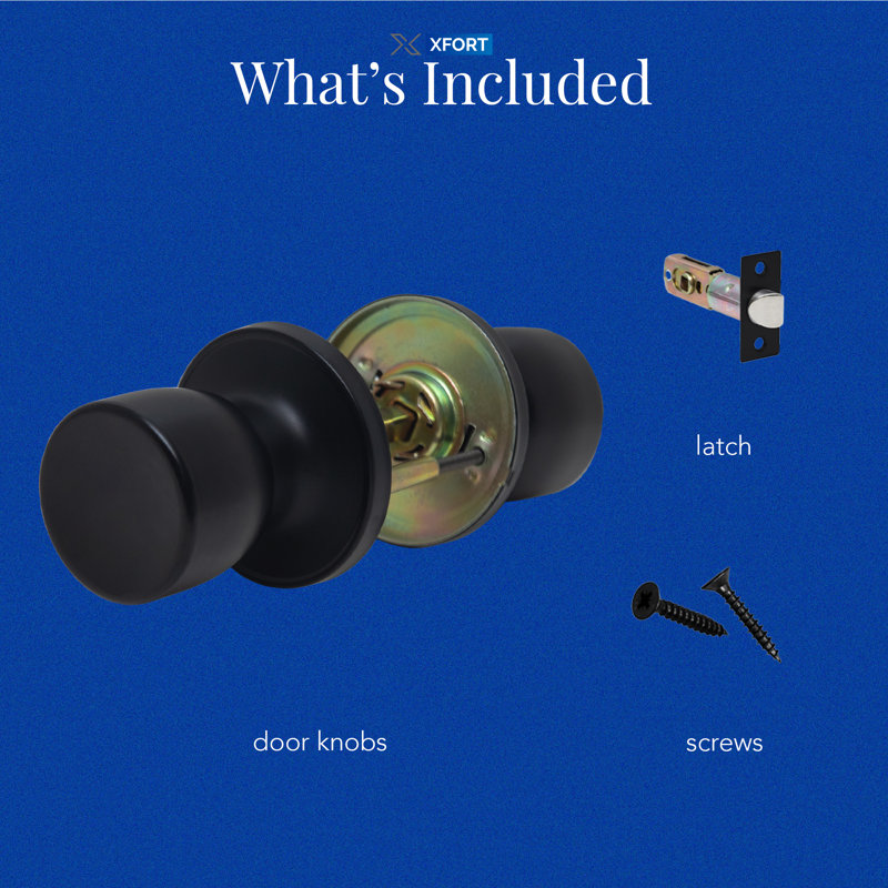 XFORT Tulip Passage Knob Set, Door Knob for Internal Wooden Doors, Matt Black