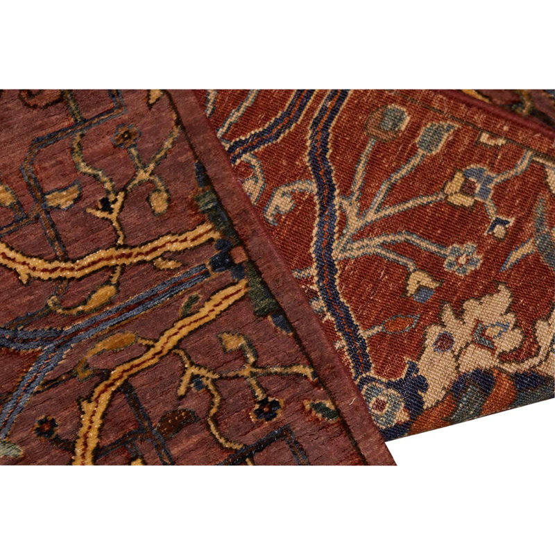Tapis de couloir unique en laine noué à la main de haute qualité de 1 pi 11 po x 6 pi 8 po en rouille / bleu / beige
