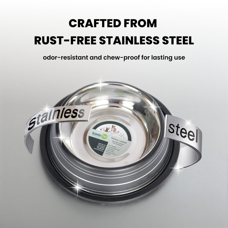Black Stainless Steel Non-Skid Pet Bowl with Rubber Base