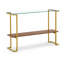 Console moderne en verre avec structure en métal doré et tablette en noyer pour le hall d'entrée - L 43,4 po