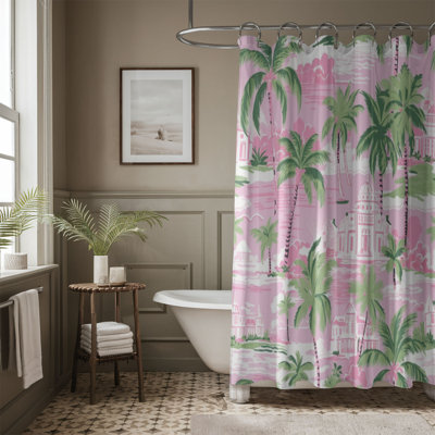 Green-Pink Leaf Art - 1 Piece Standard Shower Curtain