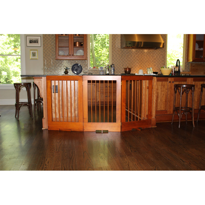 Oak 4-Panel Freestanding Solid Wood Pet Gate