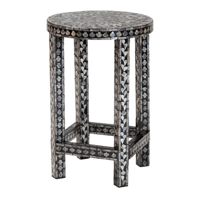 Coastal Black And White Mother Of Pearl Capiz Shell End Table