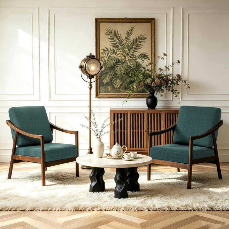 Fauteuil d'appoint rembourré avec structure en bois massif, Green