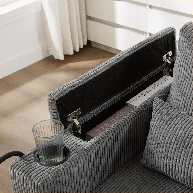 Canapés, causeuse convertible moderne de 63 po pour le salon et la chambre à coucher | Gris | Velours côtelé