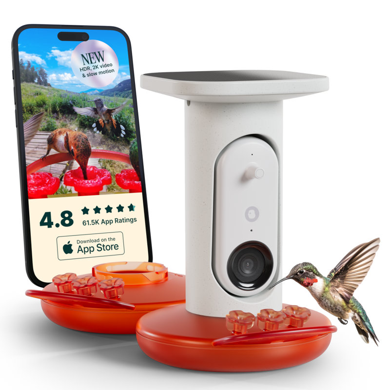 Birdbuddy Smart Solar Pro Hummingbird Feeder With Camera + Extra Base