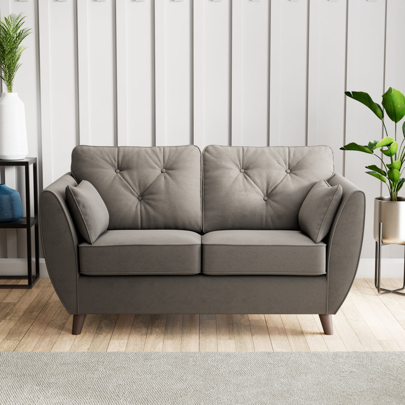 Birjesh 2 Seater Sofa, Dark Brown Wood, Asphalt