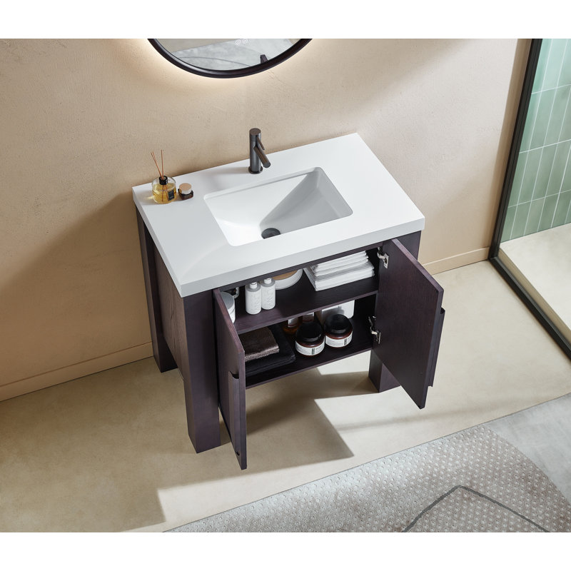 Meuble-lavabo simple 36 po Munich, Blanc, Espresso
