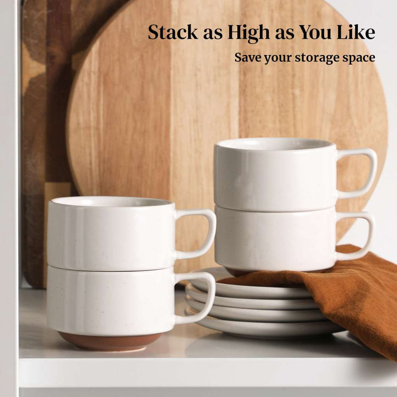 Ensemble de 4 tasses à café en porcelaine glacée au sésame avec soucoupes, capacité de 8 onces