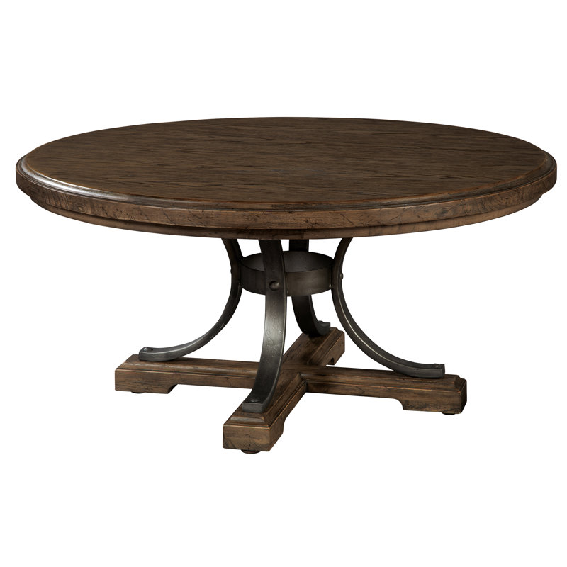 Elegant Transitional 42" Round Cocktail Table in Brown Wood & Metal