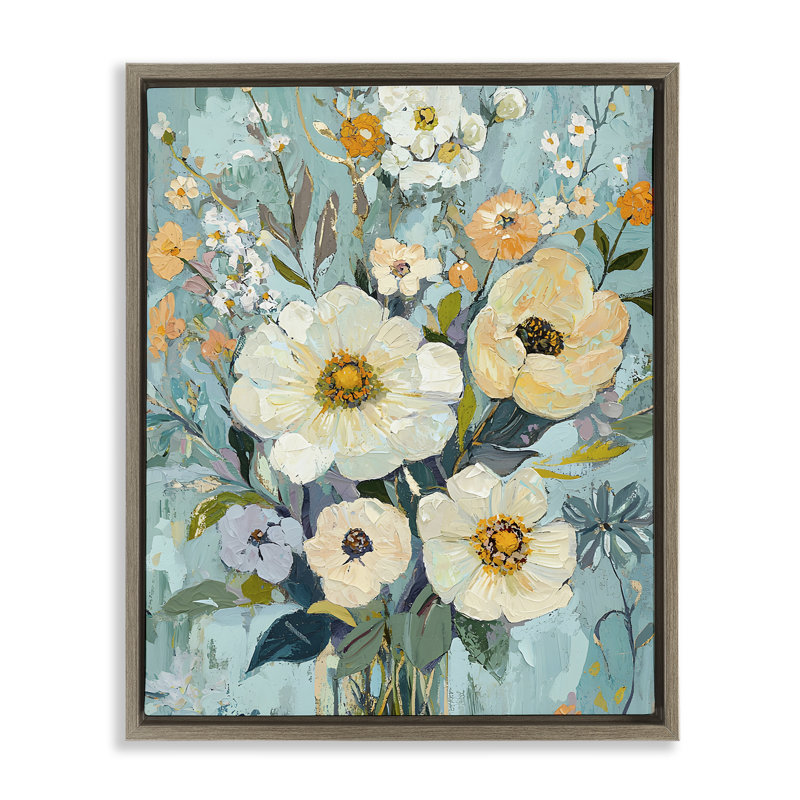 Cadre flottant fleurs mixtes crème, design par Franklyn Gregory, H 21 po x l 17 po, Cadre flottant orme Montalcino