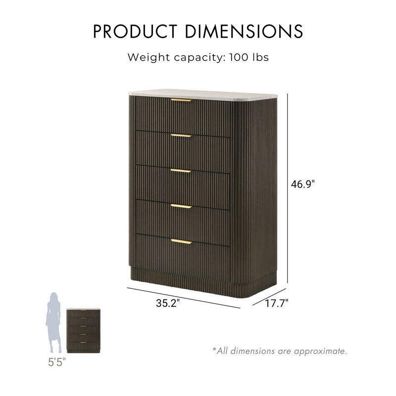 Valarie 5-Drawer Chest With Faux Marble Top
