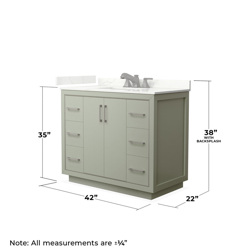 42'' W Single Vanity, Giotto Quartz, Light Green, Brushed Nickel