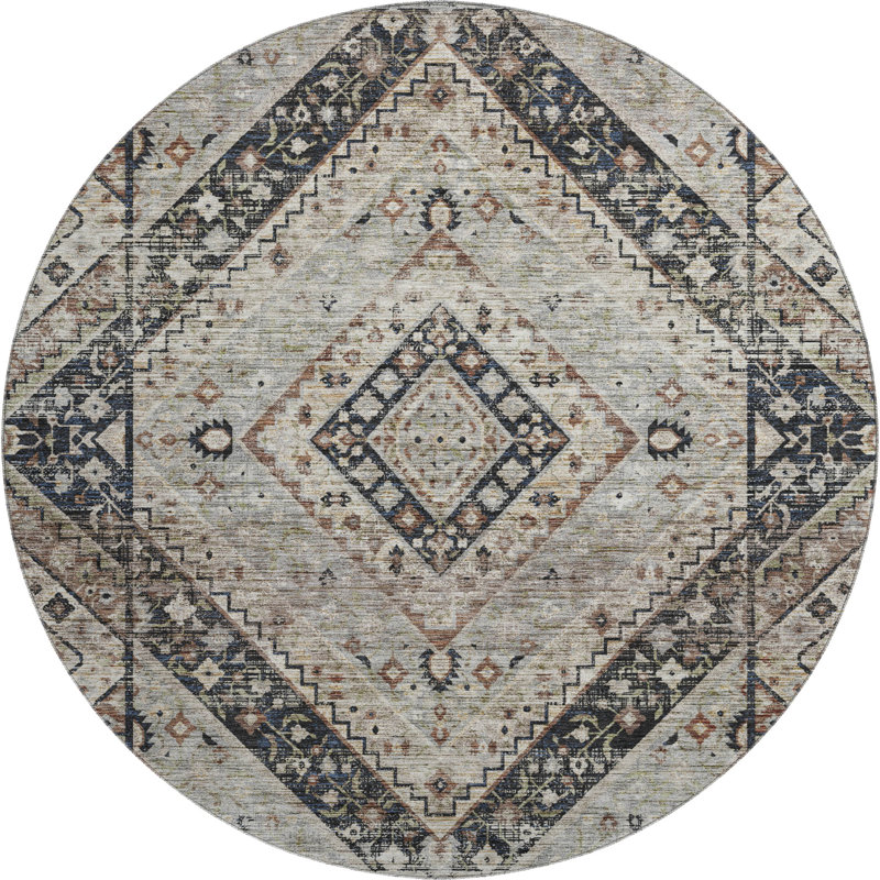 Premium Machine Washable Mayfield AMF2195 geometric Rug, 8' Round, Black