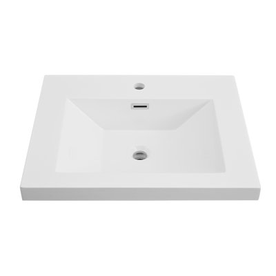 24 Inch Solid Surface Resin Vanity Top With Integrated Sink – Rectangular Single Bathroom Countertop,  Glossy White,
