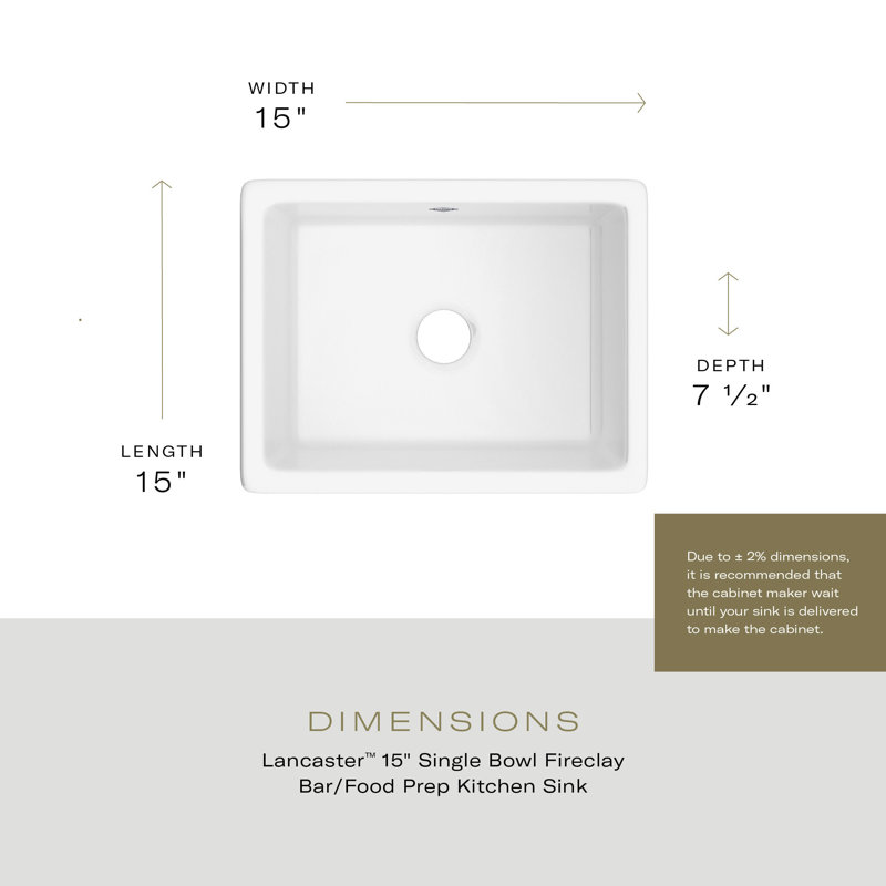 Lancaster 15" Single Bowl Fireclay Bar/Food Prep Kitchen Sink, Matte Gray