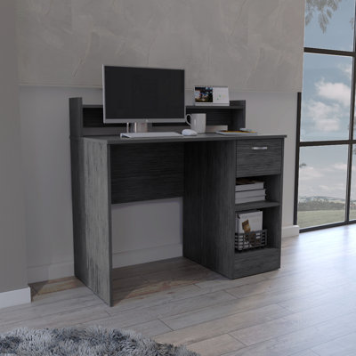 Bureau d'ordinateur avec tablette supérieure ouverte, 1 tiroir et 2 tablettes de rangement