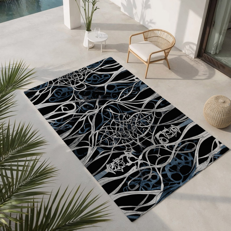 Tapis intérieur et extérieur Midnight Blossom, Rectangle 5 pi x 7 pi