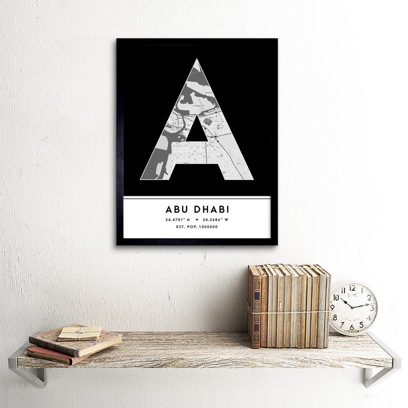 Abu Dhabi United Arab Emirates City Map Black & White - Single Picture Frame Typography